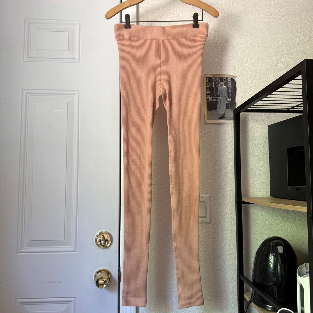 LUNYA peach pink rib ribbed silk cotton pull on full length ankle leggings